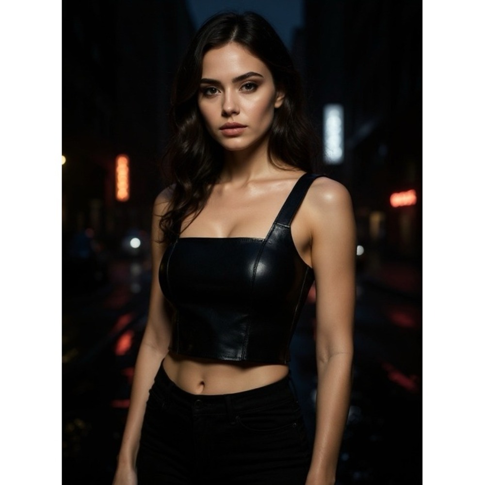 Calvin Klein Black Faux Leather Crop Top